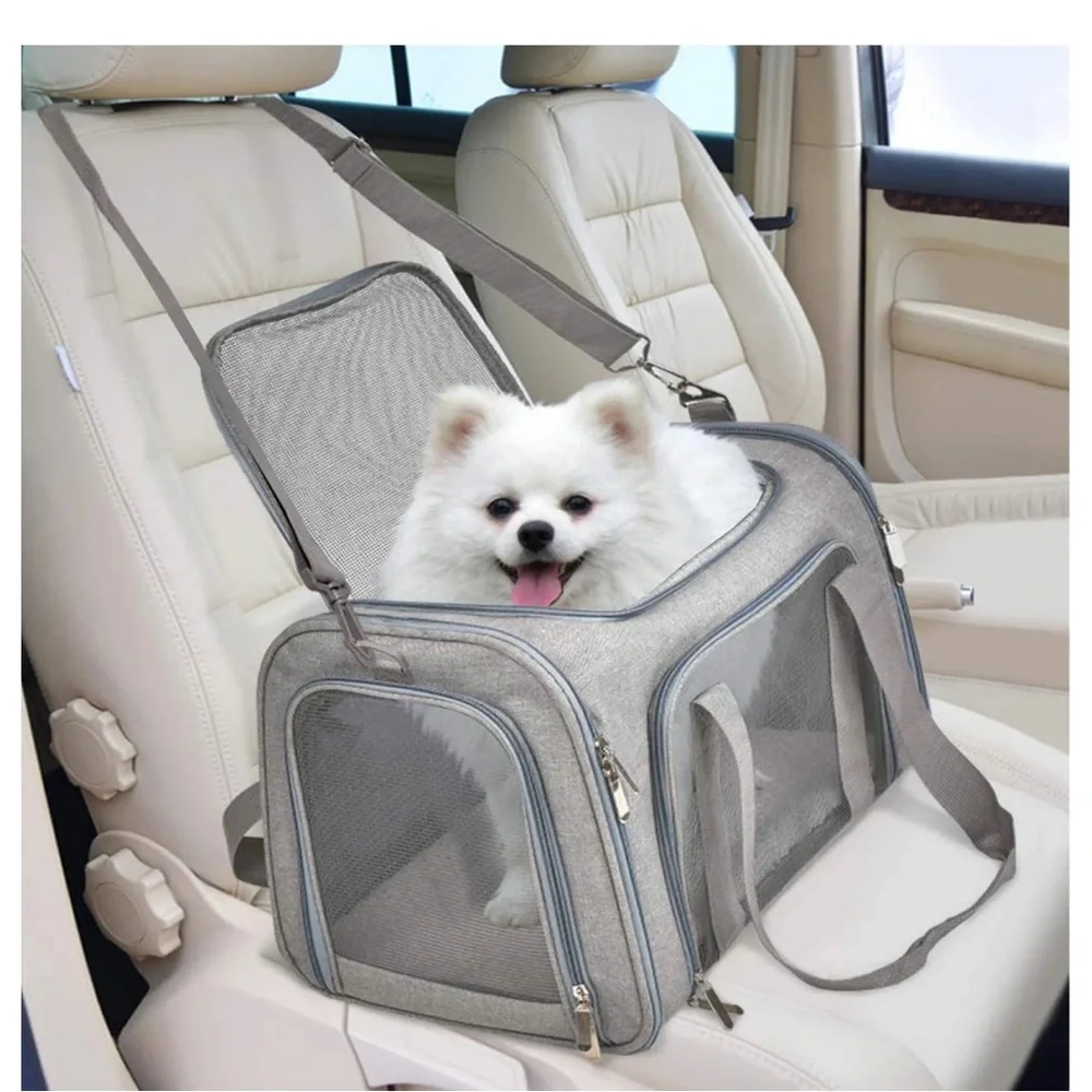 Pet carriers for cats, dogs and puppies in gray. Up to 22pounds.